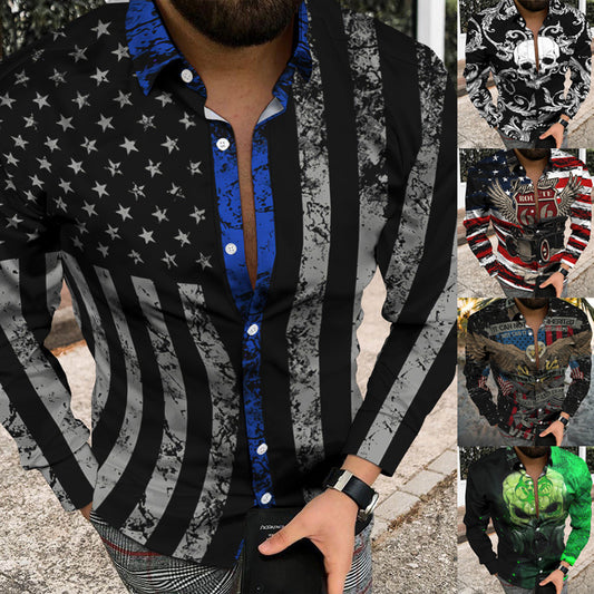 Meta Digital Store 3D Printed Skull Shirt Men's Button Cardigan