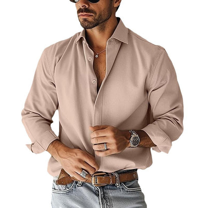 Meta Digital Store Men's Double Placket Long-sleeved Thickened Shirt Home Casual Drape Lapel