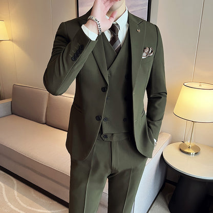 Meta  Digital Store  Suit Three-piece Suit Slim Korean Style Double Buckle Solid Color Light Business