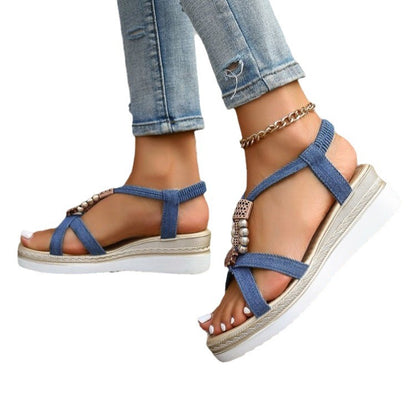 Woman  Shoe Store  Summer Open Toed Beaded Wedge Sandals