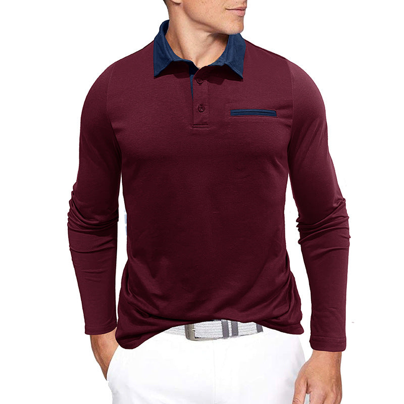 Meta Digital Store European And American Autumn And Winter Men's Cotton Contrast Color Lapels Long-sleeved Bottoming Polo Shirt