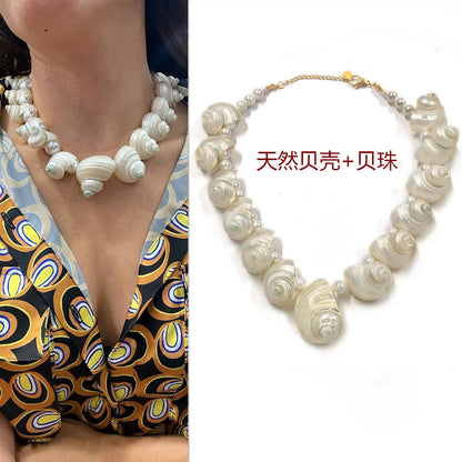 Meta Digital Store Jewelry  Natural Baroque Freshwater Short Pearl Necklace Conch Necklace