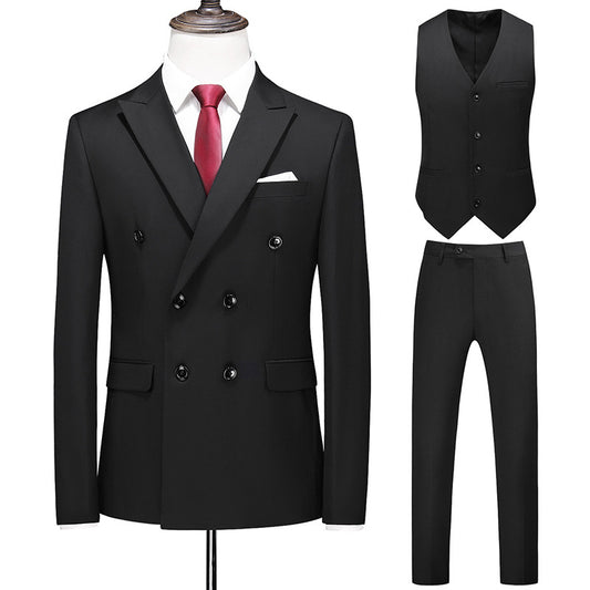 Meta  Digital Store  Men's Oversized  Double Breasted Solid Color Suit Three Piece Set