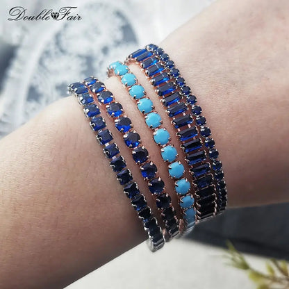 Adjustable Blue Crystal Tennis Bracelets for Unisex Women Men Various Shapes Iced Out CZ Short Chain on Hand Fashion Jewelry