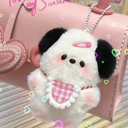 Kawaii Plush Puppy Pop Speelgoed Keychian Cartoon Bag Hanger Charms Motor Sleutelhanger Vir Vroue Meisies Verjaarsdaggeskenke