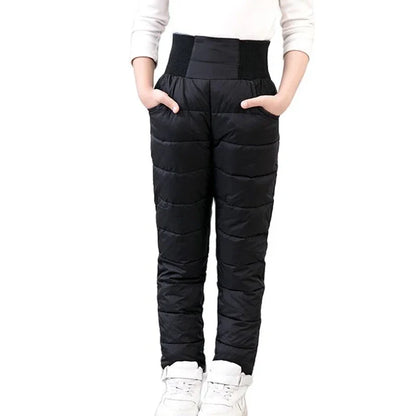 Casual Girl Boy Winter Pants Cotton Padded Thick Warm Trousers Waterproof Ski Pants 10 Years Elastic High Waisted Baby Kid Pant