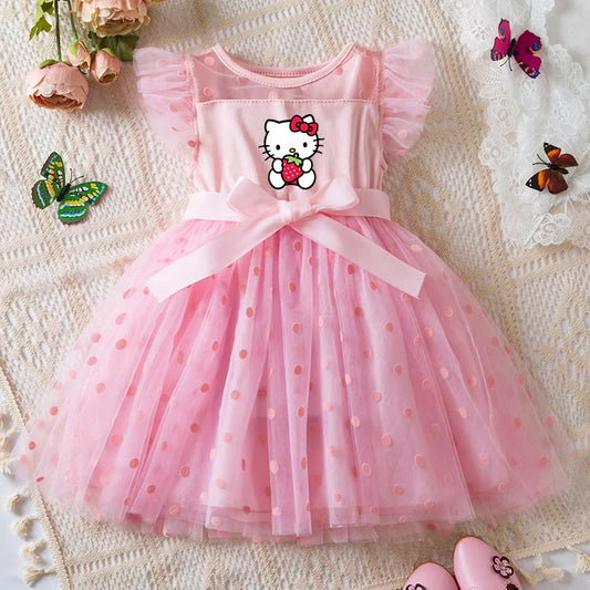 Hello Kitty 2-6Y Baby Girl Dress Princess Mesh Skirt Summer Sleeveless Clothes Fancy Wedding Party Dresses for Girls Summer
