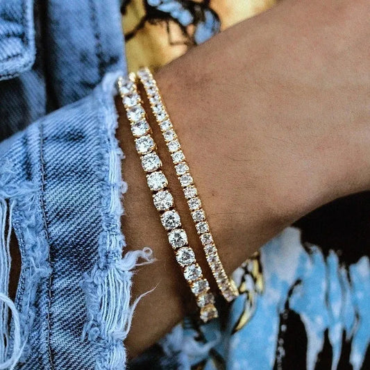 Women's Tennis Bracelet Hip Hop Trendy AAA+ Cubic Zirconia Silver Color Teen Girl Crystal Chain on The Hand Wedding Jewelry H086