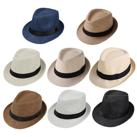 Children Kids Summer Beach Straw Hat Jazz Panama Trilby Fedora Hat Gangster Outdoor Breathable Hats Girls Boys Sunhat