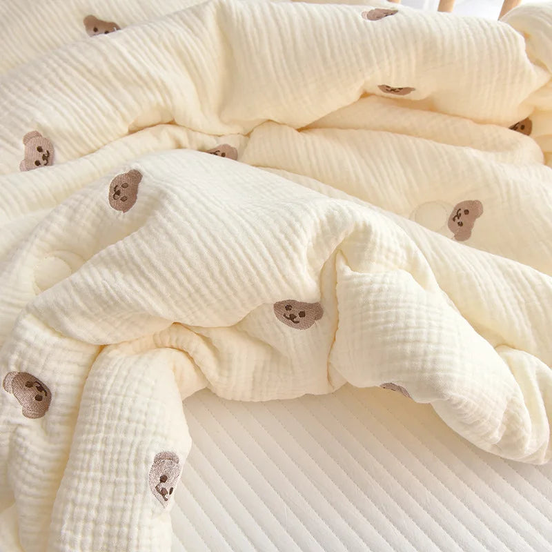 2023 Korean Pure Cotton Baby Blanket Cartoon Bear Cream Warm Baby Quilt Four Seasons Newborn Swaddle Wrapped Bedding 1X1.2M