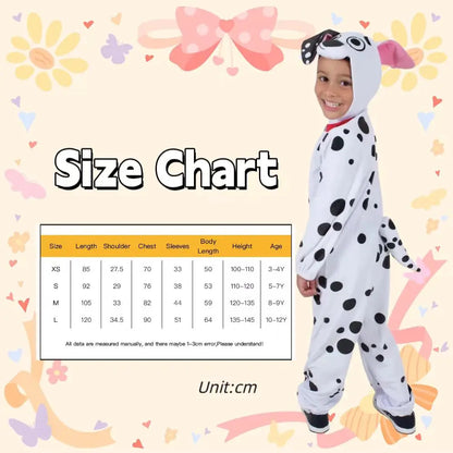 Kinders unisex aanbiddelike Polyester Plush Spotprent Dalmatians Honde Jumpsuit Kostuum vir Halloween Fancy-dress up Party