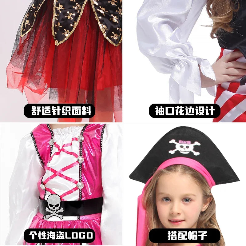 Kids Caribbean Pirate Girl Captain Costume Carnival Masquerade Party Children Girls Fancy Dress Cosplay Clothes