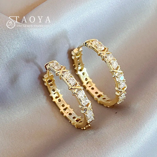 Korean Fashion Simple Zircon X Metal Hoop Earrings For Woman 2023 Neo Gothic Girls' Luxury Jewelry Wedding Party Set Accessories