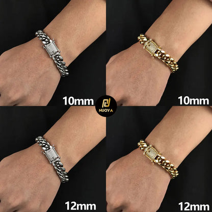 6/8/10/12/14/16MM Hip Hop Rock Zircon Clasp Cuban Bracelets For Men Stainless Steel Jewelry