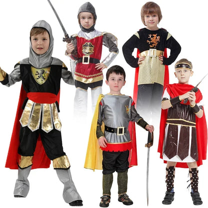 Kinders Seuns Royal Warrior Knight Kostuums Soldaat Kinders Middeleeuse Romeinse Aangehegte Kaapse Karnaval Party Geen wapen