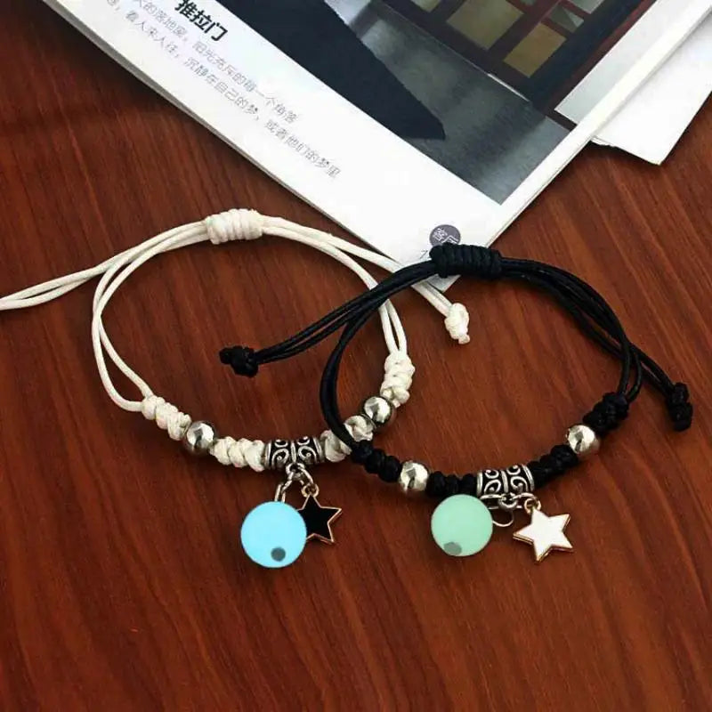 Fashion Night Glow Star Moon Bracelet Adjustable Drawstring Bracelet Astronaut Lock Key Pendant Bracelet Couple Friendship Gift