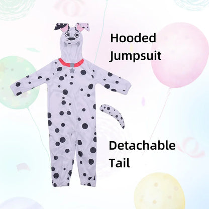 Kids Unisex Adorable Polyester Plush Cartoon Dalmatians Dog Jumpsuit Costume For Halloween Fancy-dress up Party