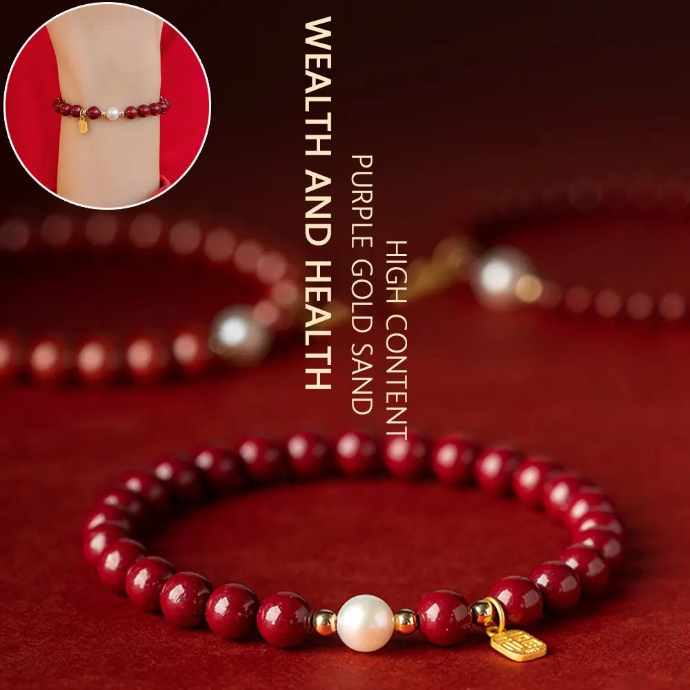 Feng Shui Wealth Armbande vir Vrou - Natuurlike Cinnabar Armband vir Vroubeskerming Bring geluk Voorspoed Lok Geld