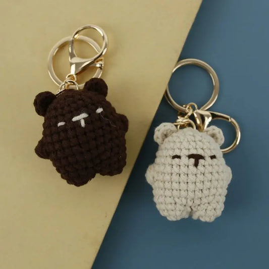 Cute Small Bear Couple Keychains Unique Knitting Cartoon Doll Funny Keyrings For Two Kawaii Crochet Keychain Keys Bag Pendant