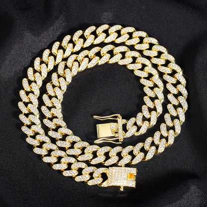 13MM Hip Hop Shiny Cuban Link Chain Bracelets Women Men Silver Color Rhinestone Iced Out Cuban Chain Bracelets Punk Jewelry Gift