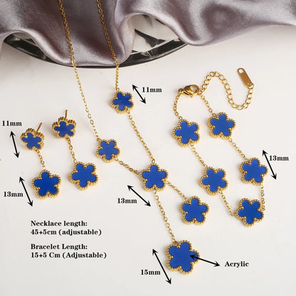 7 colors Fashion simple niche design clover color stainless steel five-leaf flower women's necklace jewelry bracelet earrings