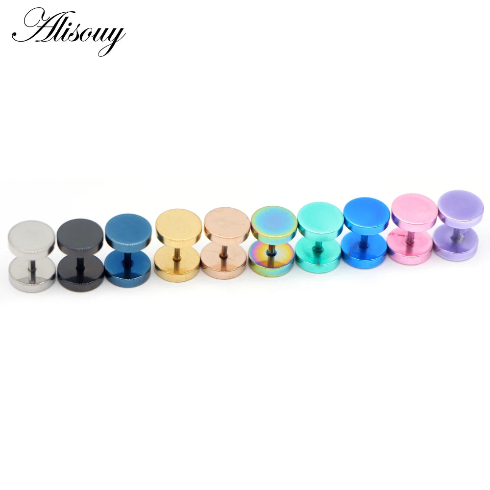 1PC Man Women Barbell Punk Gothic Stainless Steel Ear Studs Earrings Black Siver