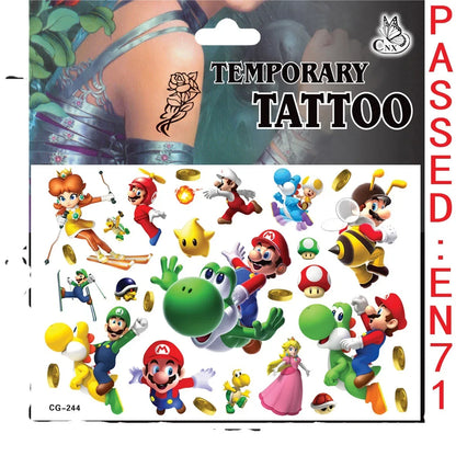 Mario Tattoo Stickers Waterproof Cute Mario Sticker Anime Birthday Party Supplies Decoration For Kids Women Men Gifts