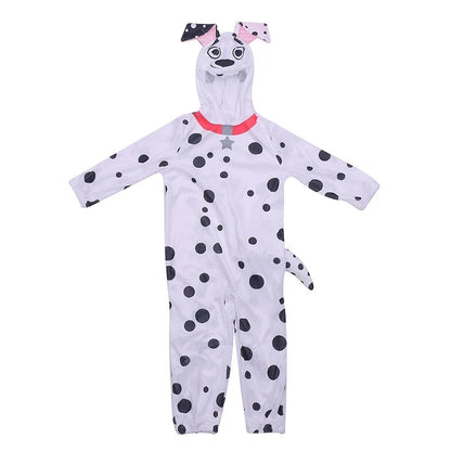 Kids Unisex Adorable Polyester Plush Cartoon Dalmatians Dog Jumpsuit Costume For Halloween Fancy-dress up Party