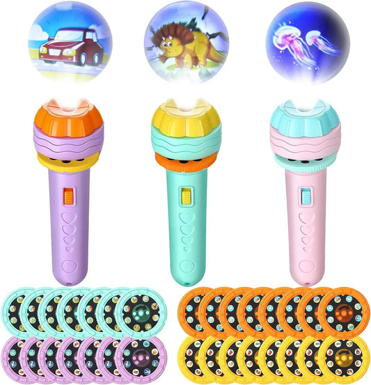 Flashlight Projector Toy for Boys Girls Toy Animal Dinosaur Vehicle Fruit with Projectors &  Patterns for Fun Cognition Bedtime