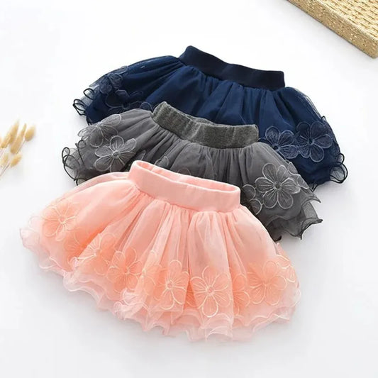 2024 Spring Summer Clothing Children Girl Cute Floral Tutu Cotton Skirts Kid Lace Flower Princess Skirts 2-4 Years Old