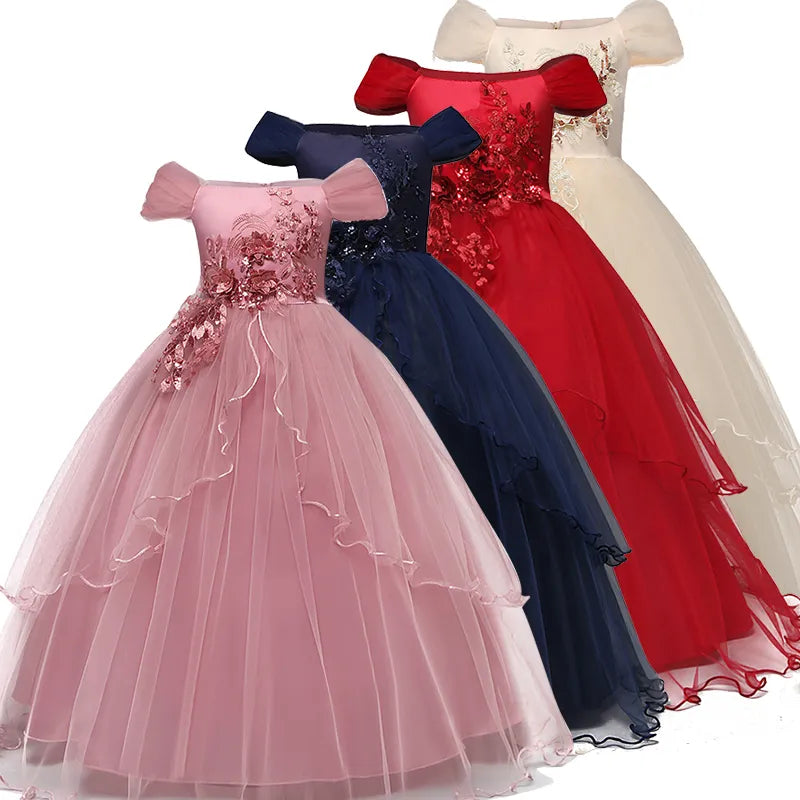 Kid Wedding Dresses for Girls Elegant Flower Princess Long Gown Baby Girl Christmas Dress vestidos infantil Size 6 12 14 Years