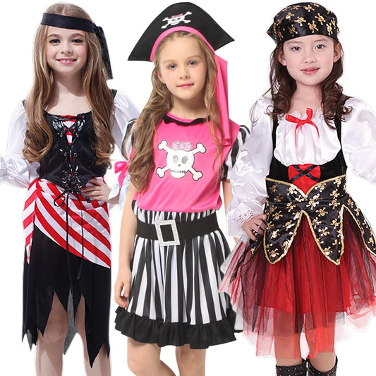 Kids Caribbean Pirate Girl Captain Costume Carnival Masquerade Party Children Girls Fancy Dress Cosplay Clothes