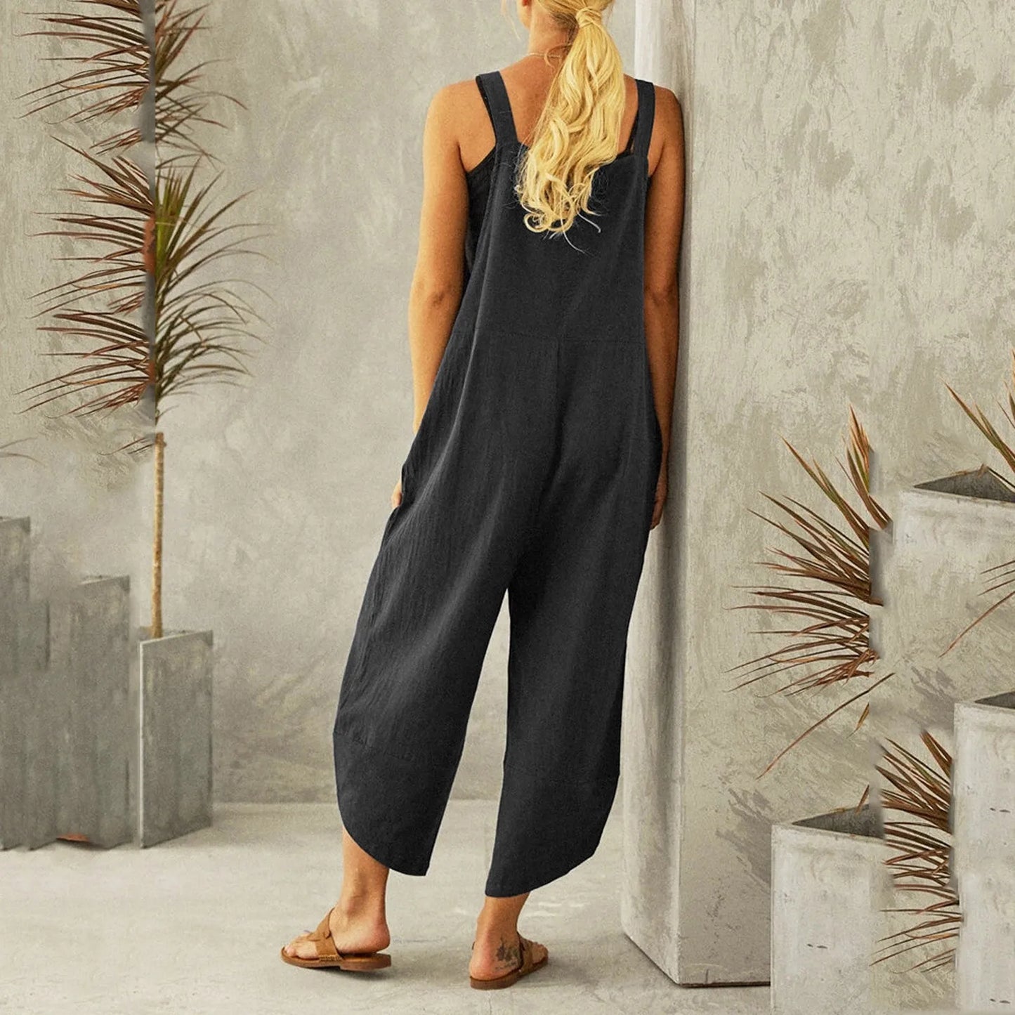 Women's clothing sales Romper Casual Long Jumpsuit Playsuit Strap Women Solid Pocket Fashion Button Women's Woman clothing