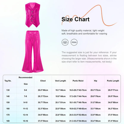 Kids Boys Girls Jazz Latin Chacha Dance Disco Stage Performance Outfit Teens Dance Set Sequined Vest Waistcoat with Flared Pants