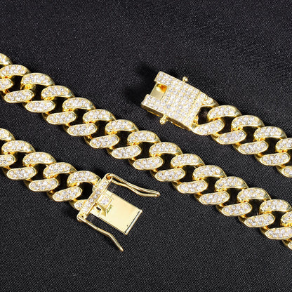 13MM Hip Hop Shiny Cuban Link Chain Bracelets Women Men Silver Color Rhinestone Iced Out Cuban Chain Bracelets Punk Jewelry Gift