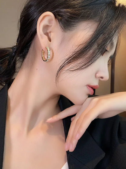 Korean Fashion Simple Zircon X Metal Hoop Earrings For Woman 2023 Neo Gothic Girls' Luxury Jewelry Wedding Party Set Accessories