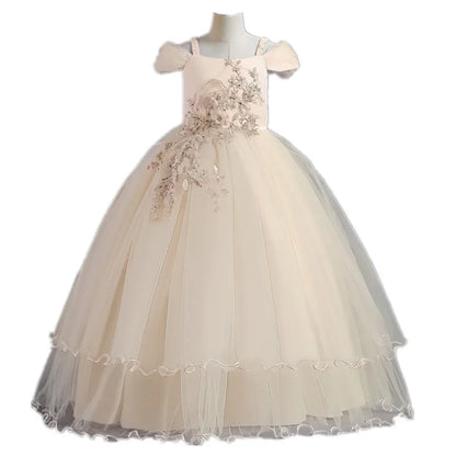 Kid Wedding Dresses for Girls Elegant Flower Princess Long Gown Baby Girl Christmas Dress vestidos infantil Size 6 12 14 Years