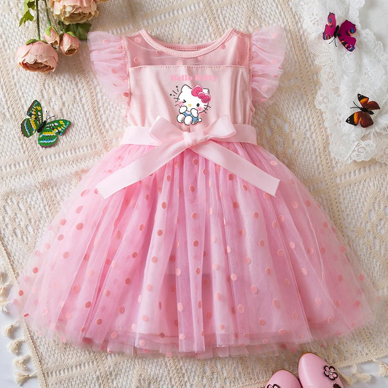 Hello Kitty 2-6Y Baby Girl Dress Princess Mesh Skirt Summer Sleeveless Clothes Fancy Wedding Party Dresses for Girls Summer