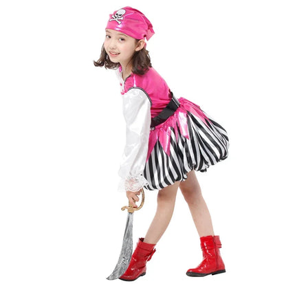 Kids Caribbean Pirate Girl Captain Costume Carnival Masquerade Party Children Girls Fancy Dress Cosplay Clothes