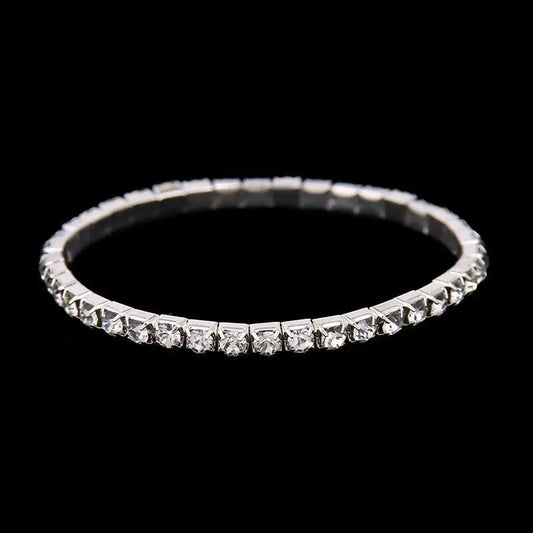 New Single Row Elastic Bracelet Crystal CZ Bride Pulseira Sparkling Bangle for Women Jewelry Best Friend Wedding Lady Pulsera
