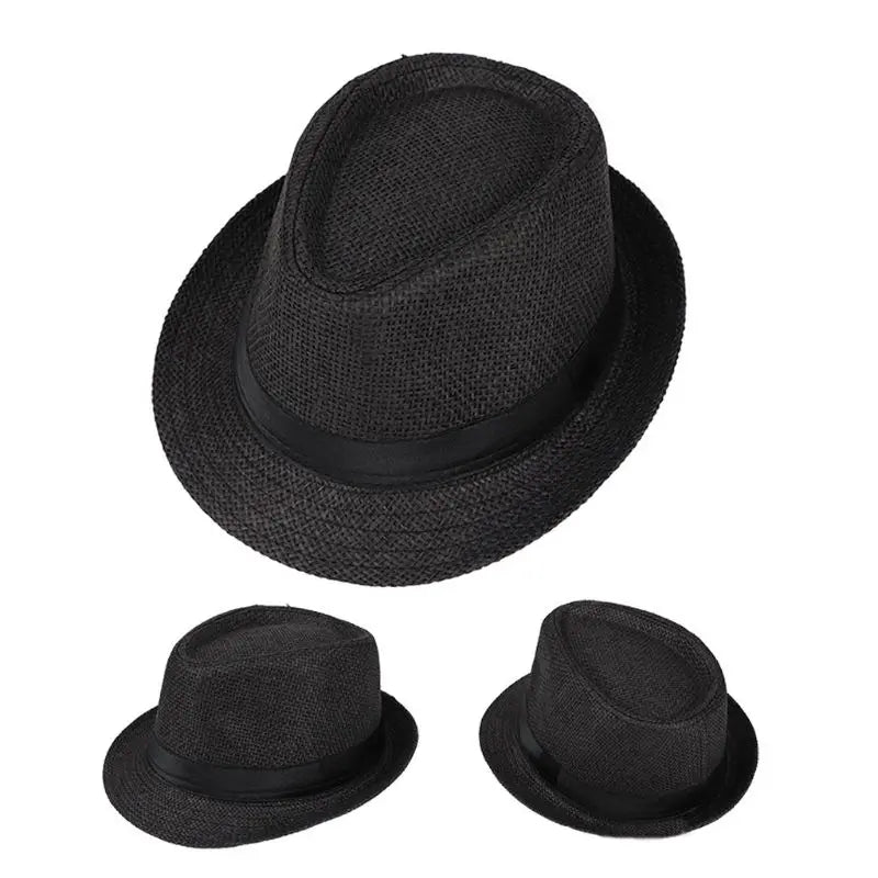 Children Kids Summer Beach Straw Hat Jazz Panama Trilby Fedora Hat Gangster Outdoor Breathable Hats Girls Boys Sunhat