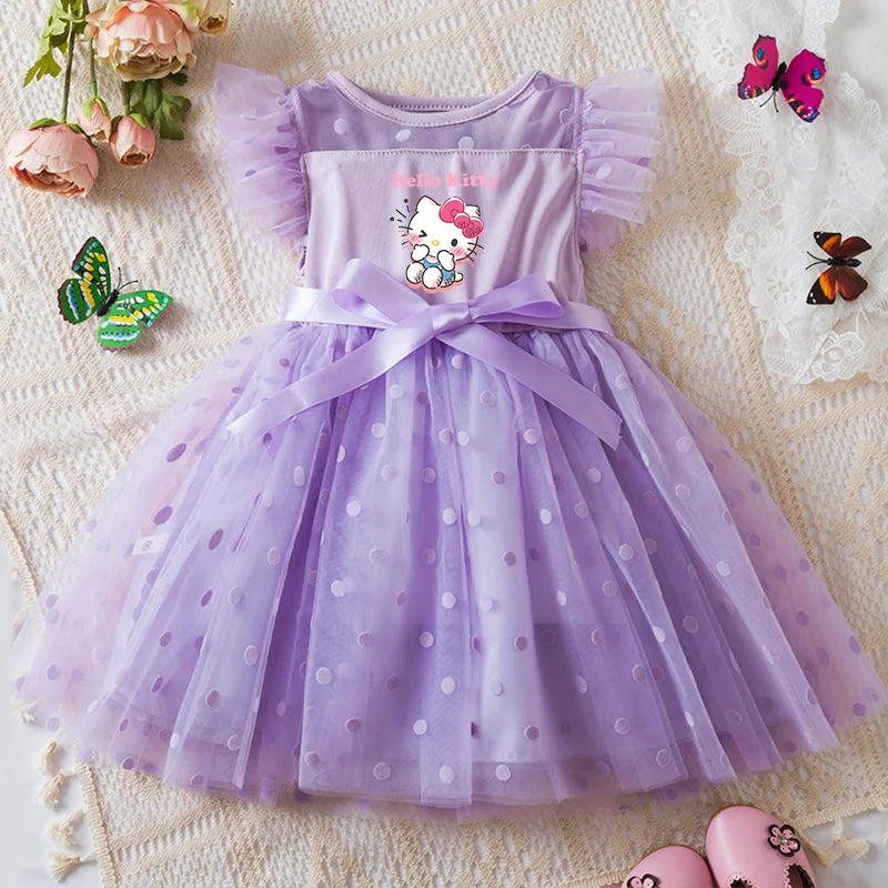 Hello Kitty 2-6Y Baby Girl Dress Princess Mesh Skirt Summer Sleeveless Clothes Fancy Wedding Party Dresses for Girls Summer