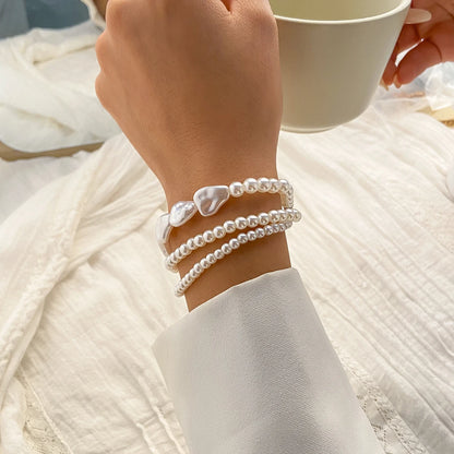 Elegant Multilayer Imitation-Pearl Chain Bracelet for Women Wedding Bridal Kpop Charm Beaded Bangles Couple Hand Jewelry