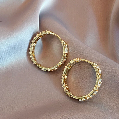 Korean Fashion Simple Zircon X Metal Hoop Earrings For Woman 2023 Neo Gothic Girls' Luxury Jewelry Wedding Party Set Accessories