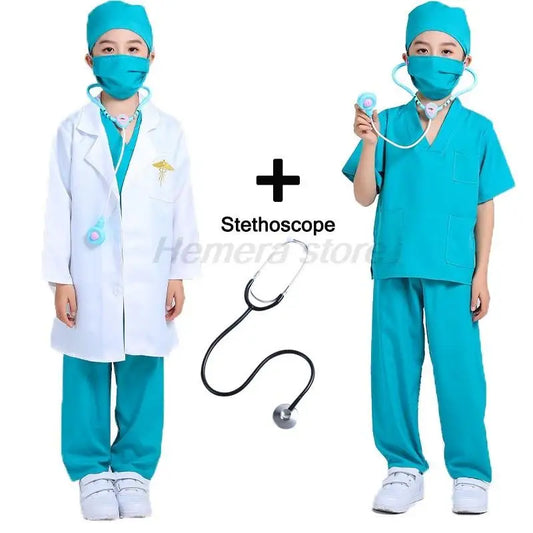 Hospital Doctor Career For Kids Girl/Boy Surgeon Dr Uniform Boys Child Career Halloween Cosplay Costume Party Dress Up