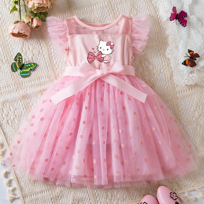 Hello Kitty 2-6Y Baby Girl Dress Princess Mesh Skirt Summer Sleeveless Clothes Fancy Wedding Party Dresses for Girls Summer