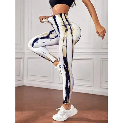 Seamless Tie Dyed Lightning Leggings Sexy Yoga Leggings Women High Waist Butt Lift Slim Fashion Tights Gym Outdoor Running Pants