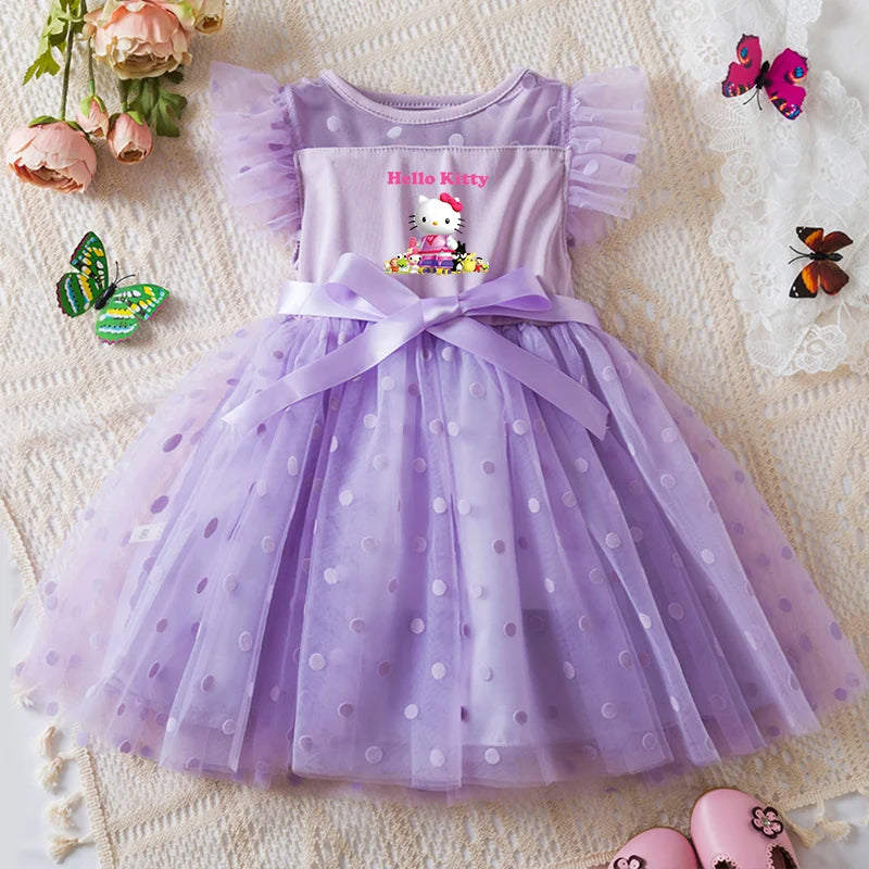 Hello Kitty 2-6Y Baby Girl Dress Princess Mesh Skirt Summer Sleeveless Clothes Fancy Wedding Party Dresses for Girls Summer