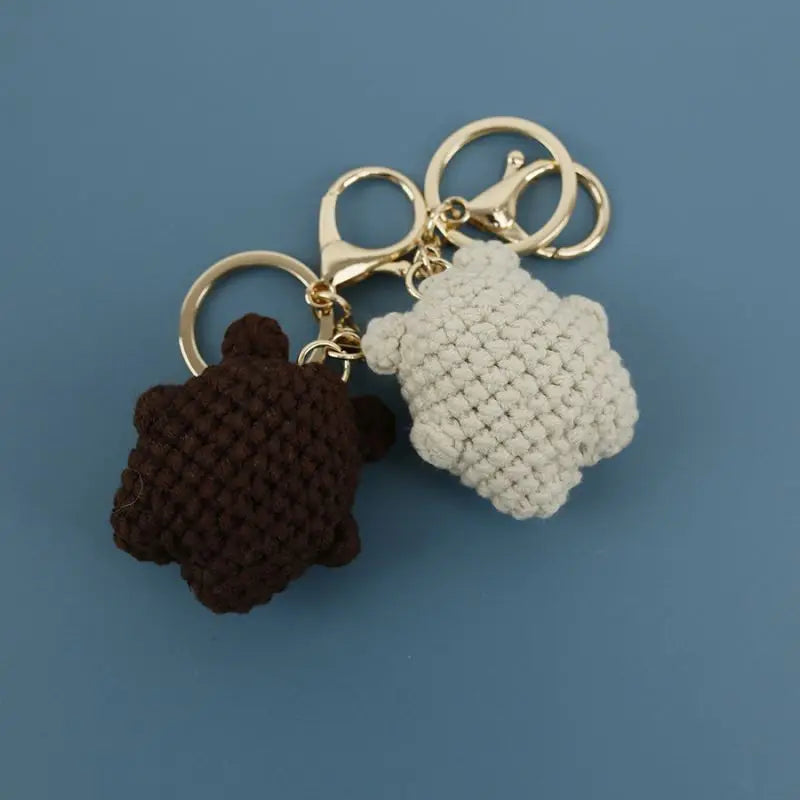 Cute Small Bear Couple Keychains Unique Knitting Cartoon Doll Funny Keyrings For Two Kawaii Crochet Keychain Keys Bag Pendant