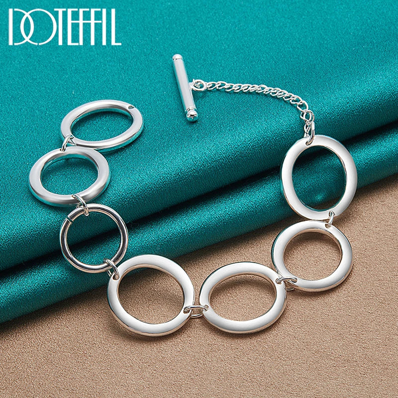 DOTEFFIL 925 Sterling Silver Round Circle O Necklace Bracelet Earring Ring Set For Woman Man Wedding Engagement Fashion Jewelry